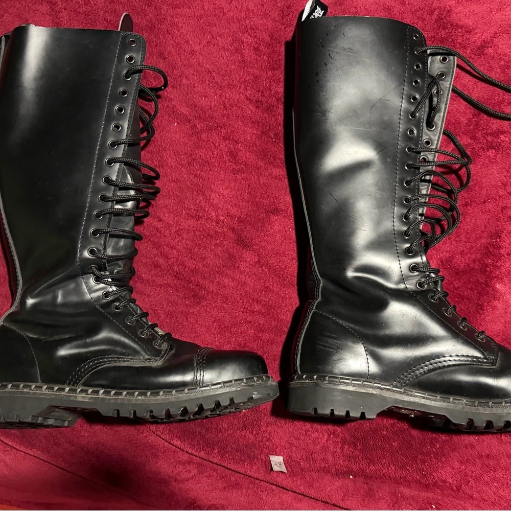 Demonia Black Knee-High Lace-Up Combat Boots